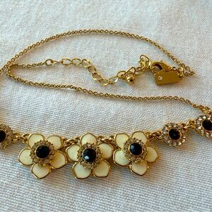 Kate Spade Gold Statement Necklace with Black and White Flowers